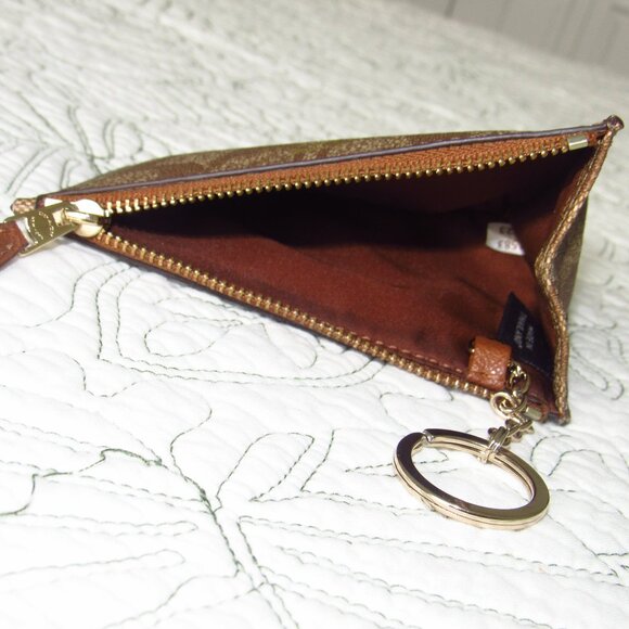 Coach Signature Canvas Key Chain/Coin Purse (Khaki/Saddle) – Style # F63923 - Picture 3 of 5